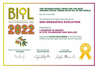 BIOL 2022 Best Organic Extravirgin Oliveoil in the World - Extra Gold Medal for ORO MESSAPICO Evolution