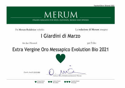 MERUM Italian Top Oliveoils 2021 for ORO MESSAPICO Evolution